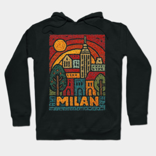 Milan Italy Linocut Poster | Vintage Duomo & Fashion Capital Hoodie