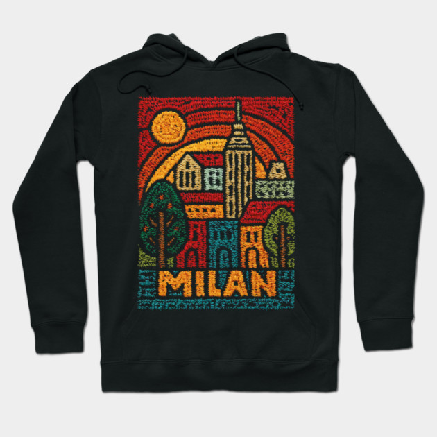 Milan Italy Linocut Poster | Vintage Duomo & Fashion Capital Hoodie by TuncGK