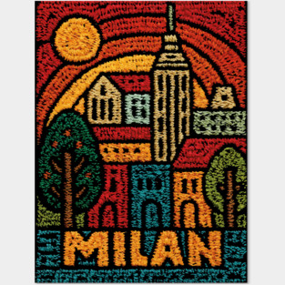 Milan Italy Linocut Poster | Vintage Duomo & Fashion Capital Posters and Art