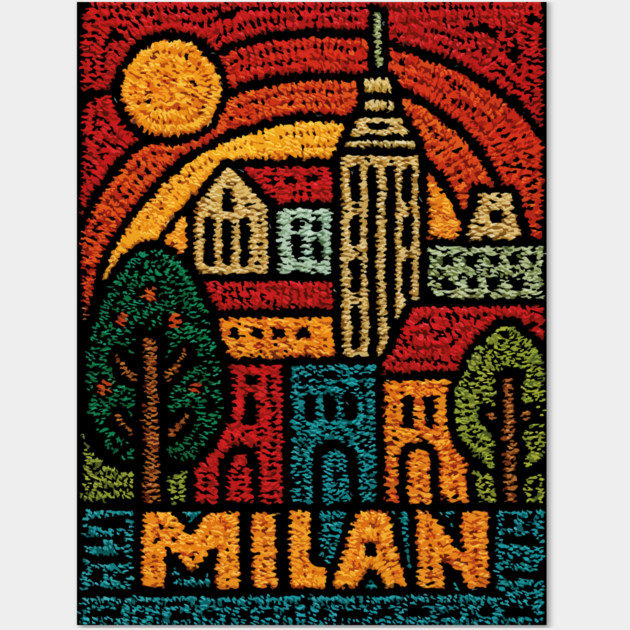 Milan Italy Linocut Poster | Vintage Duomo & Fashion Capital Wall Art by TuncGK