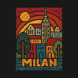 Milan Italy Linocut Poster | Vintage Duomo & Fashion Capital T-Shirt