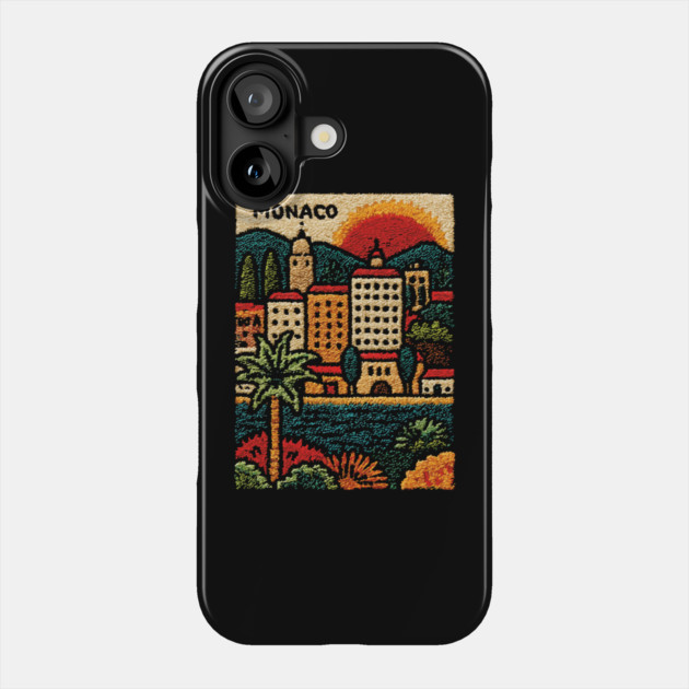 Glamorous Monaco Linocut Print | Retro Monte Carlo Souvenir Phone Case by TuncGK