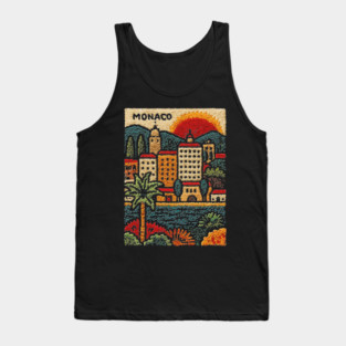 Glamorous Monaco Linocut Print | Retro Monte Carlo Souvenir Tank Top
