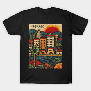 Glamorous Monaco Linocut Print | Retro Monte Carlo Souvenir T-Shirt