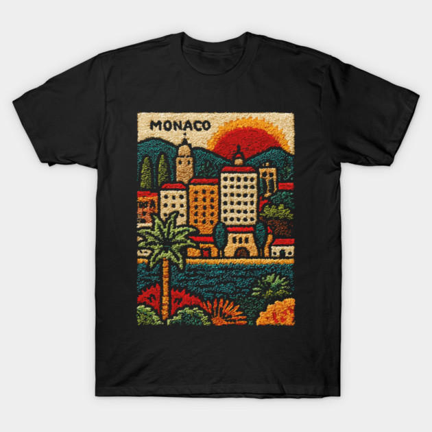 Glamorous Monaco Linocut Print | Retro Monte Carlo Souvenir T-Shirt by TuncGK