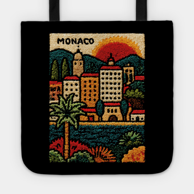 Glamorous Monaco Linocut Print | Retro Monte Carlo Souvenir Tote by TuncGK