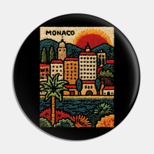 Glamorous Monaco Linocut Print | Retro Monte Carlo Souvenir Pin