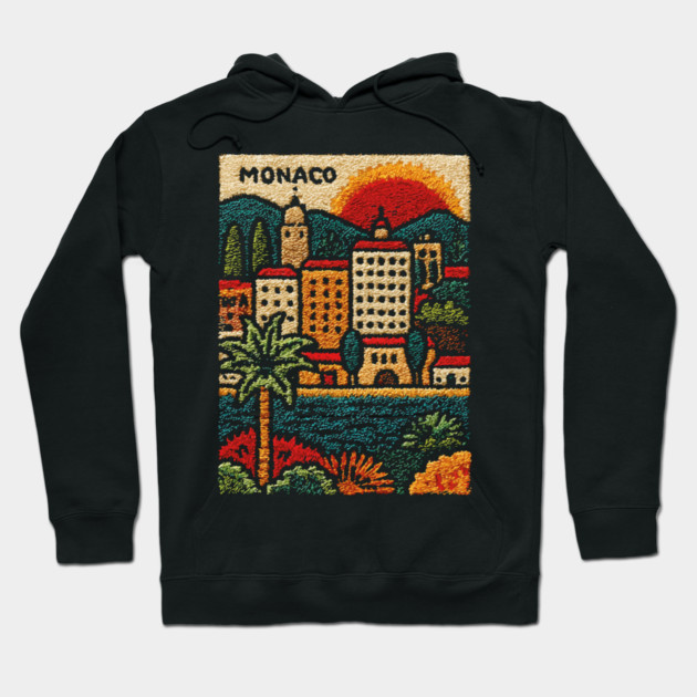 Glamorous Monaco Linocut Print | Retro Monte Carlo Souvenir Hoodie by TuncGK