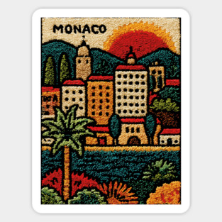 Glamorous Monaco Linocut Print | Retro Monte Carlo Souvenir Sticker
