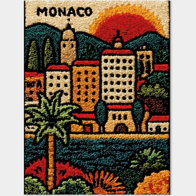 Glamorous Monaco Linocut Print | Retro Monte Carlo Souvenir Wall Art by TuncGK