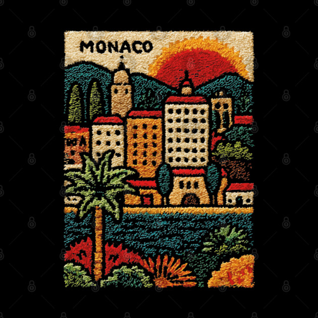 Glamorous Monaco Linocut Print | Retro Monte Carlo Souvenir by TuncGK