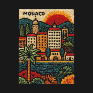 Glamorous Monaco Linocut Print | Retro Monte Carlo Souvenir T-Shirt