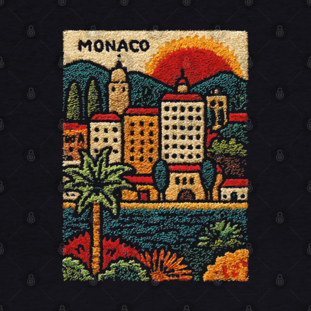 Glamorous Monaco Linocut Print | Retro Monte Carlo Souvenir by TuncGK