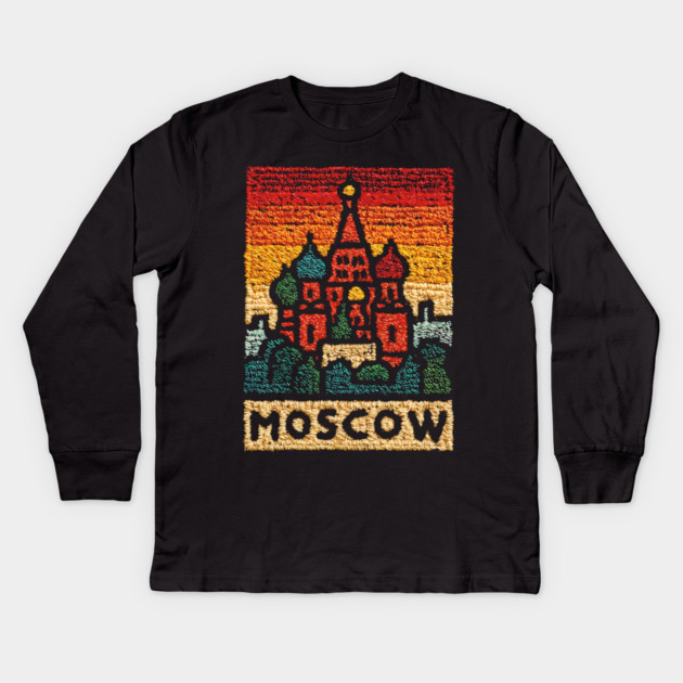 Moscow St. Basil's Cathedral Print | Retro Russian Landmark Kids Long Sleeve T-Shirt by TuncGK