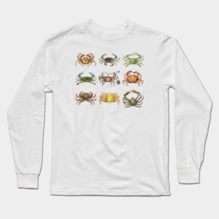 Vintage Crab Illustration Ocean Animal Marine Biology Coastal Art Long Sleeve T-Shirt