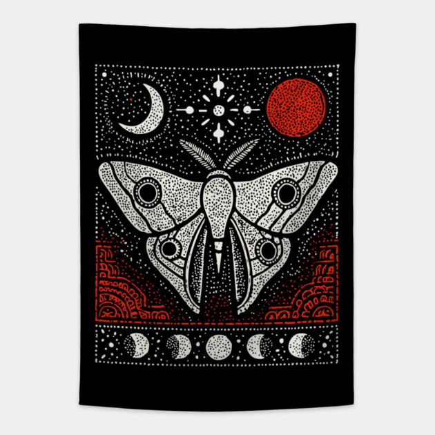 Moth under the Moon | Midnight Grimoire Tapestry by TuncGK