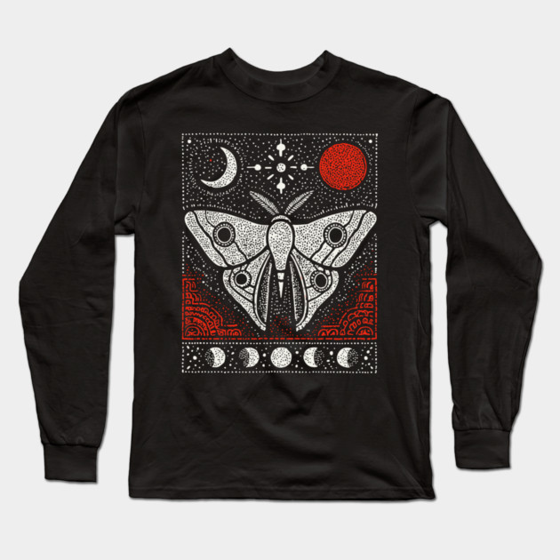 Moth under the Moon | Midnight Grimoire Long Sleeve T-Shirt by TuncGK