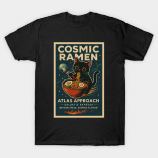 3i Atlas Approach Cosmic Ramen Black Cat Cosmic Galaxy Retro Aesthetic T-Shirt