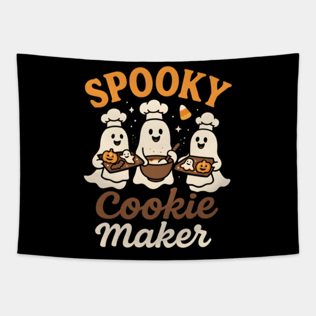 Spooky Cookie Maker Funny Halloween Ghost Baking Gift Tapestry by MakerMind8.2