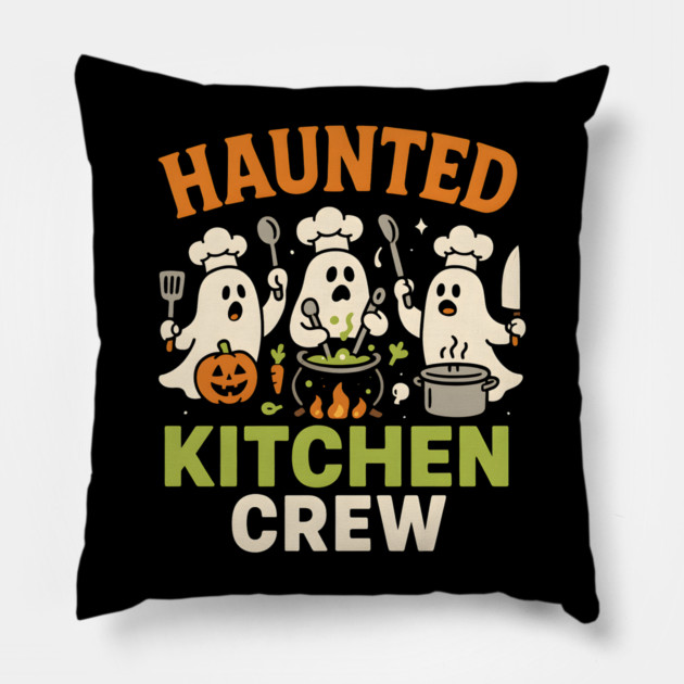 Haunted Kitchen Crew Funny Ghost Halloween Cooking Gift Pillow by MakerMind8.2