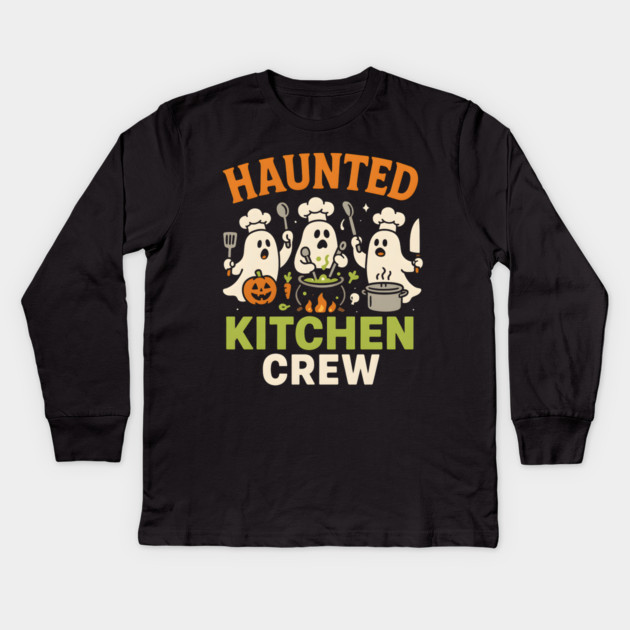 Haunted Kitchen Crew Funny Ghost Halloween Cooking Gift Kids Long Sleeve T-Shirt by MakerMind8.2