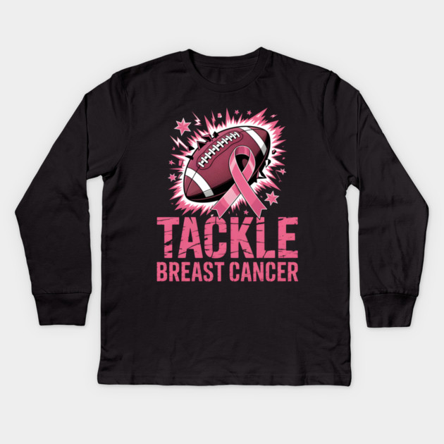 Tackle Breast Cancer Football Awareness Kids Long Sleeve T-Shirt by norhando