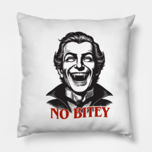 No Bitey – Funny Vintage Dracula Vampire Halloween Design Pillow
