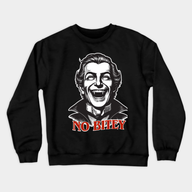 No Bitey – Funny Vintage Dracula Vampire Halloween Design Crewneck Sweatshirt by Butter Creative