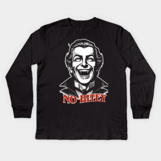 No Bitey – Funny Vintage Dracula Vampire Halloween Design Kids Long Sleeve T-Shirt