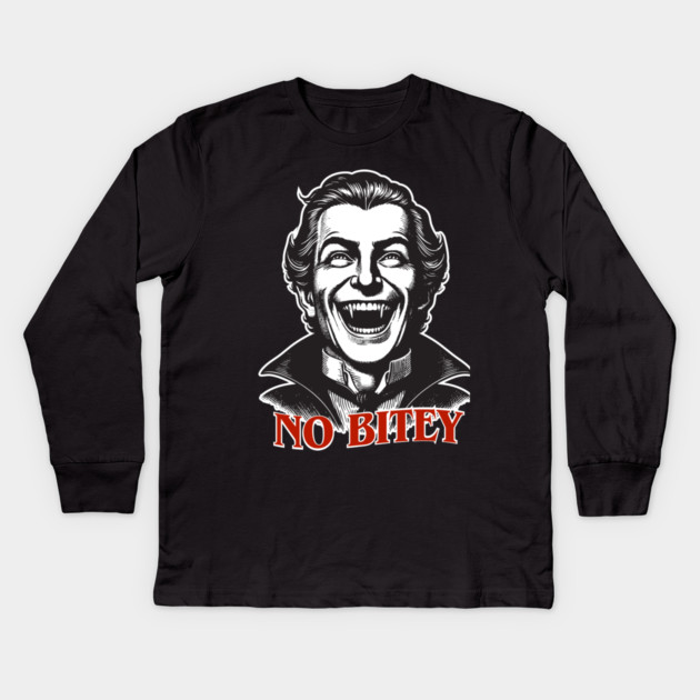 No Bitey – Funny Vintage Dracula Vampire Halloween Design Kids Long Sleeve T-Shirt by Butter Creative