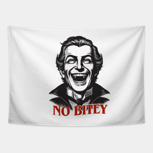 No Bitey – Funny Vintage Dracula Vampire Halloween Design Tapestry by Butter Creative