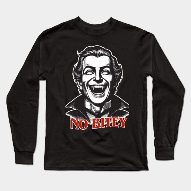 No Bitey – Funny Vintage Dracula Vampire Halloween Design Long Sleeve T-Shirt by Butter Creative