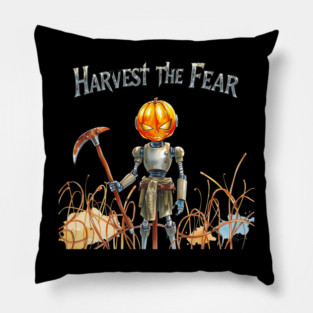 Harvest The Fear: Robo-Scarecrow Cyber Horror Design Pillow