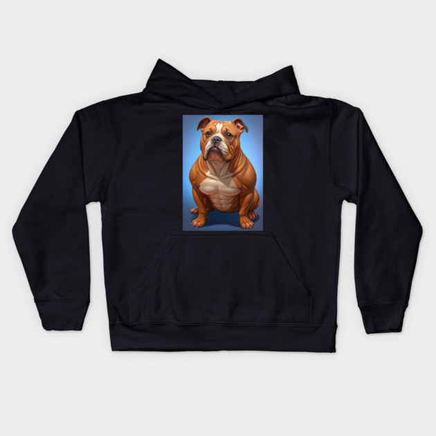Funny Muscular Bulldog Cartoon – Strong and Wrinkly Dog Art for Dog Lovers and Pet Humor Fans Kids Hoodie by IamActiveDog