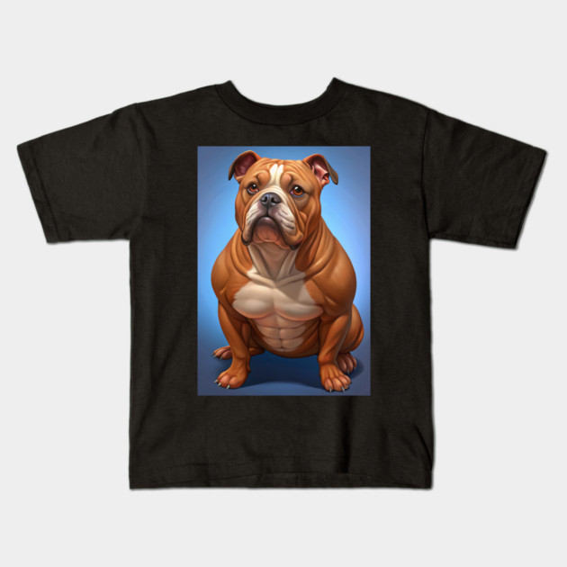 Funny Muscular Bulldog Cartoon – Strong and Wrinkly Dog Art for Dog Lovers and Pet Humor Fans Kids T-Shirt by IamActiveDog