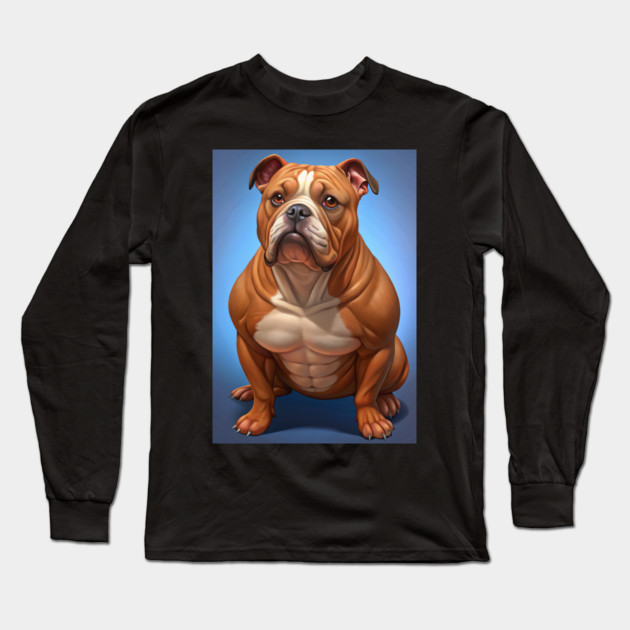 Funny Muscular Bulldog Cartoon – Strong and Wrinkly Dog Art for Dog Lovers and Pet Humor Fans Long Sleeve T-Shirt by IamActiveDog