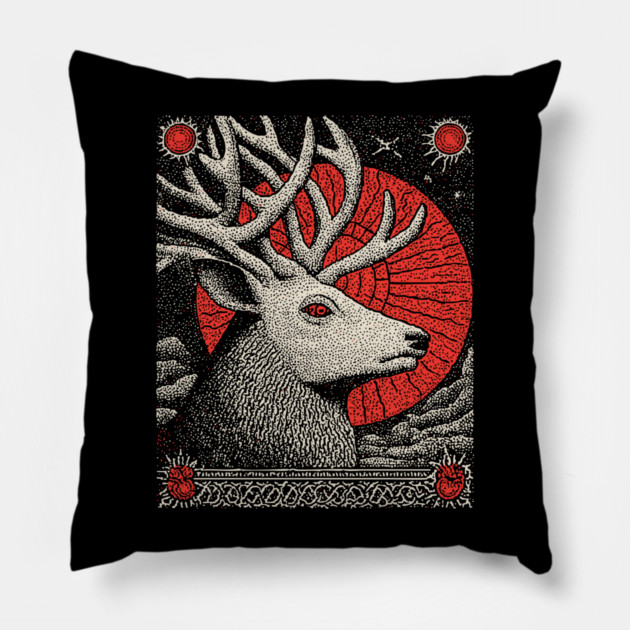 Mythical Stag Tarot Card | Pagan Horned God Cernunnos Pillow by TuncGK