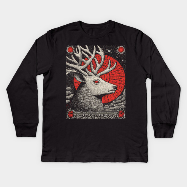Mythical Stag Tarot Card | Pagan Horned God Cernunnos Kids Long Sleeve T-Shirt by TuncGK
