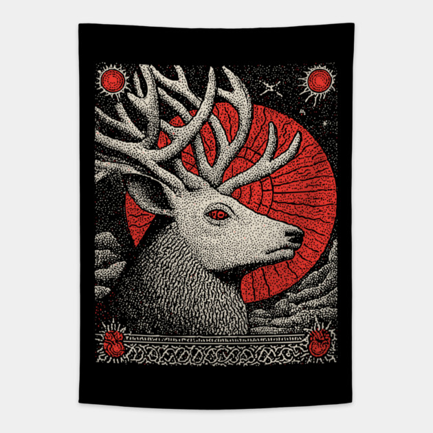Mythical Stag Tarot Card | Pagan Horned God Cernunnos Tapestry by TuncGK