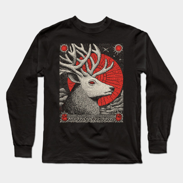 Mythical Stag Tarot Card | Pagan Horned God Cernunnos Long Sleeve T-Shirt by TuncGK
