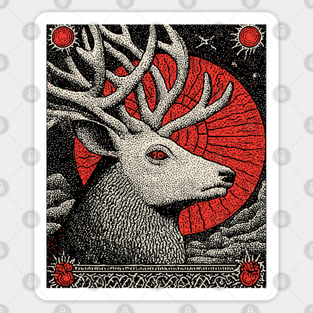 Mythical Stag Tarot Card | Pagan Horned God Cernunnos Sticker by TuncGK