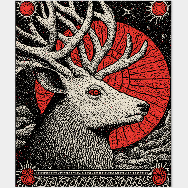 Mythical Stag Tarot Card | Pagan Horned God Cernunnos Wall Art by TuncGK