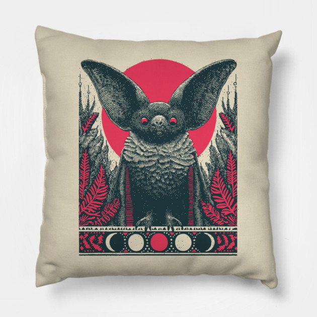 Gothic Bat Heraldic Crest | Nocturnal Vampire Grimoire Pillow by TuncGK