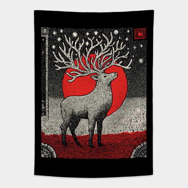 Pagan Horned God Stag | Wiccan Cernunnos Forest King Tapestry by TuncGK