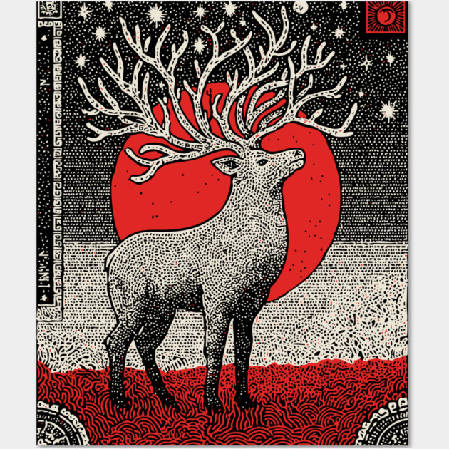 Pagan Horned God Stag | Wiccan Cernunnos Forest King Wall Art by TuncGK