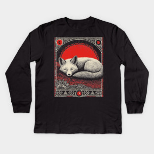 Cottagegoth Sleeping Fox | Dark Cottagecore Dream Spirit Kids Long Sleeve T-Shirt