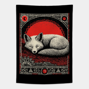 Cottagegoth Sleeping Fox | Dark Cottagecore Dream Spirit Tapestry