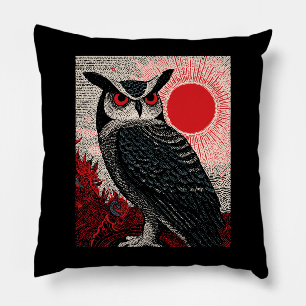 Wise Owl Grimoire Tarot Card | Dark Academia Nocturnal Pillow by TuncGK
