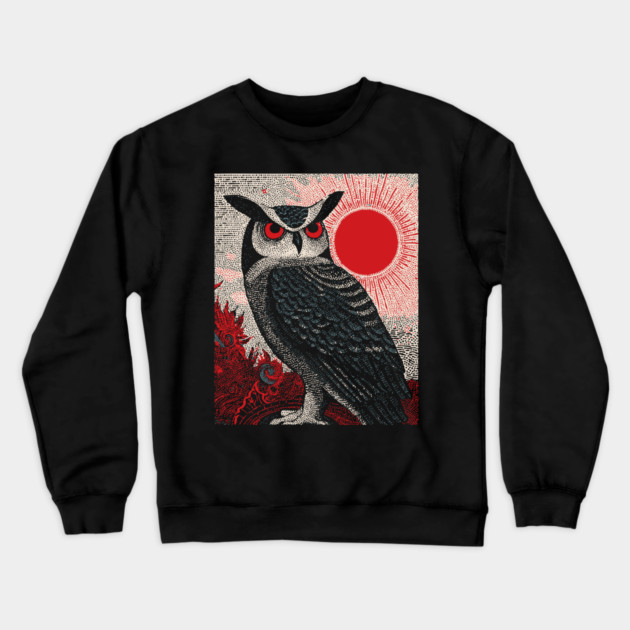 Wise Owl Grimoire Tarot Card | Dark Academia Nocturnal Crewneck Sweatshirt by TuncGK