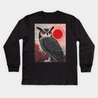 Wise Owl Grimoire Tarot Card | Dark Academia Nocturnal Kids Long Sleeve T-Shirt